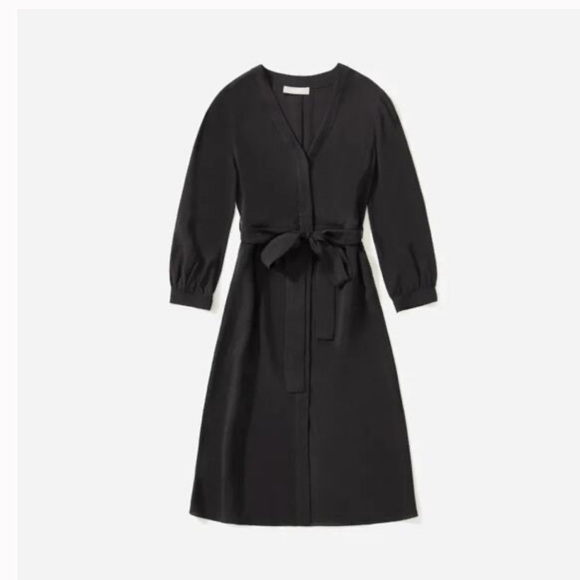 Everlane Dresses & Skirts - Everlane Black Wrap Dress belted button front midi Cuffed Sleeves cupro blouson